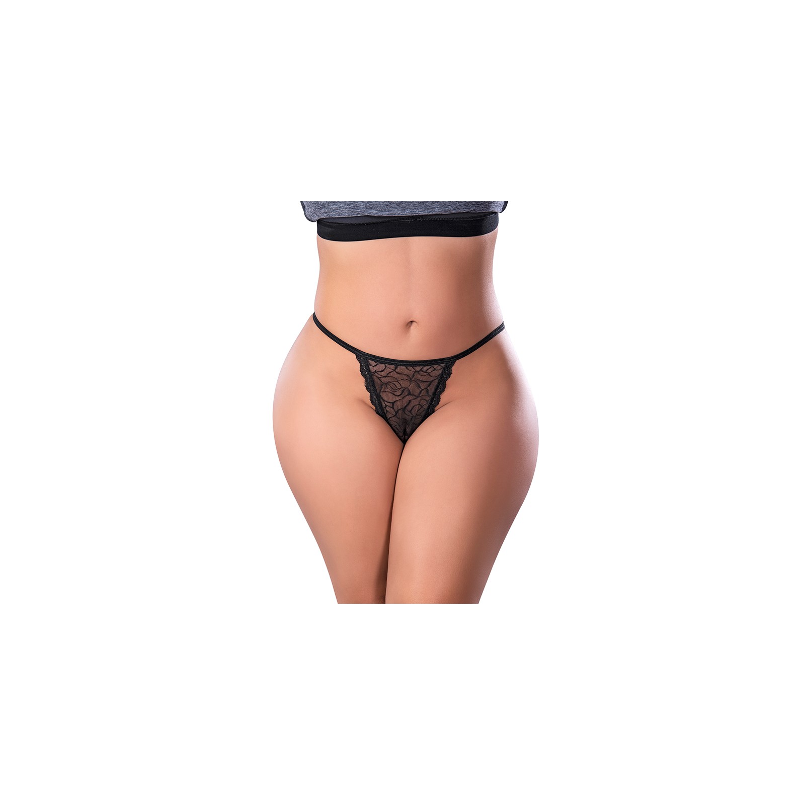 Magic Silk Tanga de Encaje Petalos Suaves Negro