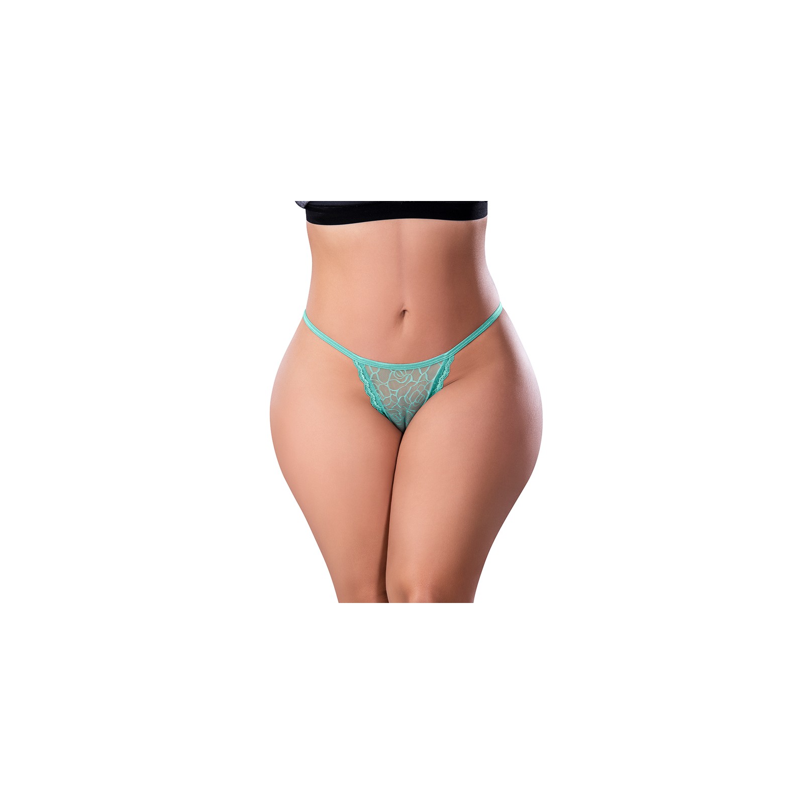 Magic Silk Tanga de Encaje Petalos Suaves Aqua Talla Reina