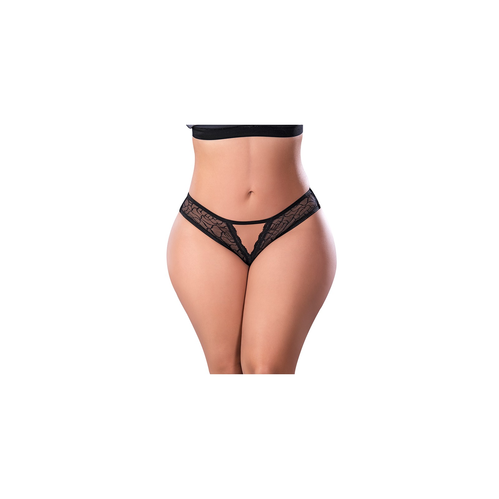 Panty Crotchless Soft Petals Negro Talla Reina