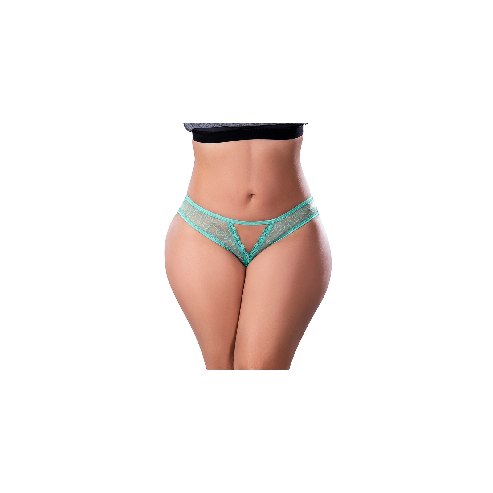 Magic Silk Soft Petals Crotchless Panty Aqua Queen Size