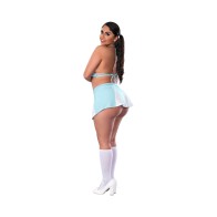 Magic Silk Cheerleader Costume Blue for Adults