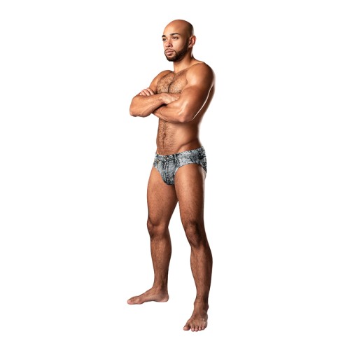 Male Power Dirty Denim Bikini Briefs L