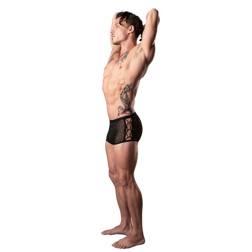 Male Power Show Stopper Mini Short Puntos de Malla Plateados S