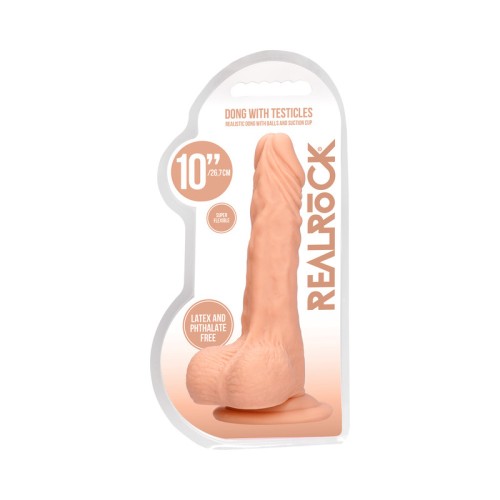 RealRock Dildo de Piel 10 in. con Testículos Beige