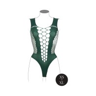 Body V-Neck con Paneles Opacos Le Desir Verde Medianoche