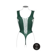 Body V-Neck con Paneles Opacos Le Desir Verde Medianoche