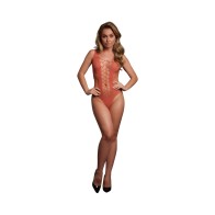 Le Desir V-Neck Teddy with Opaque Panels Sunset Glow O/S