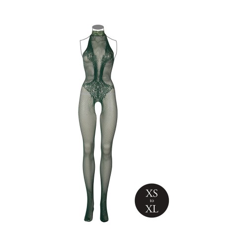 Le Desir Fishnet and Lace Bodystocking Midnight Green