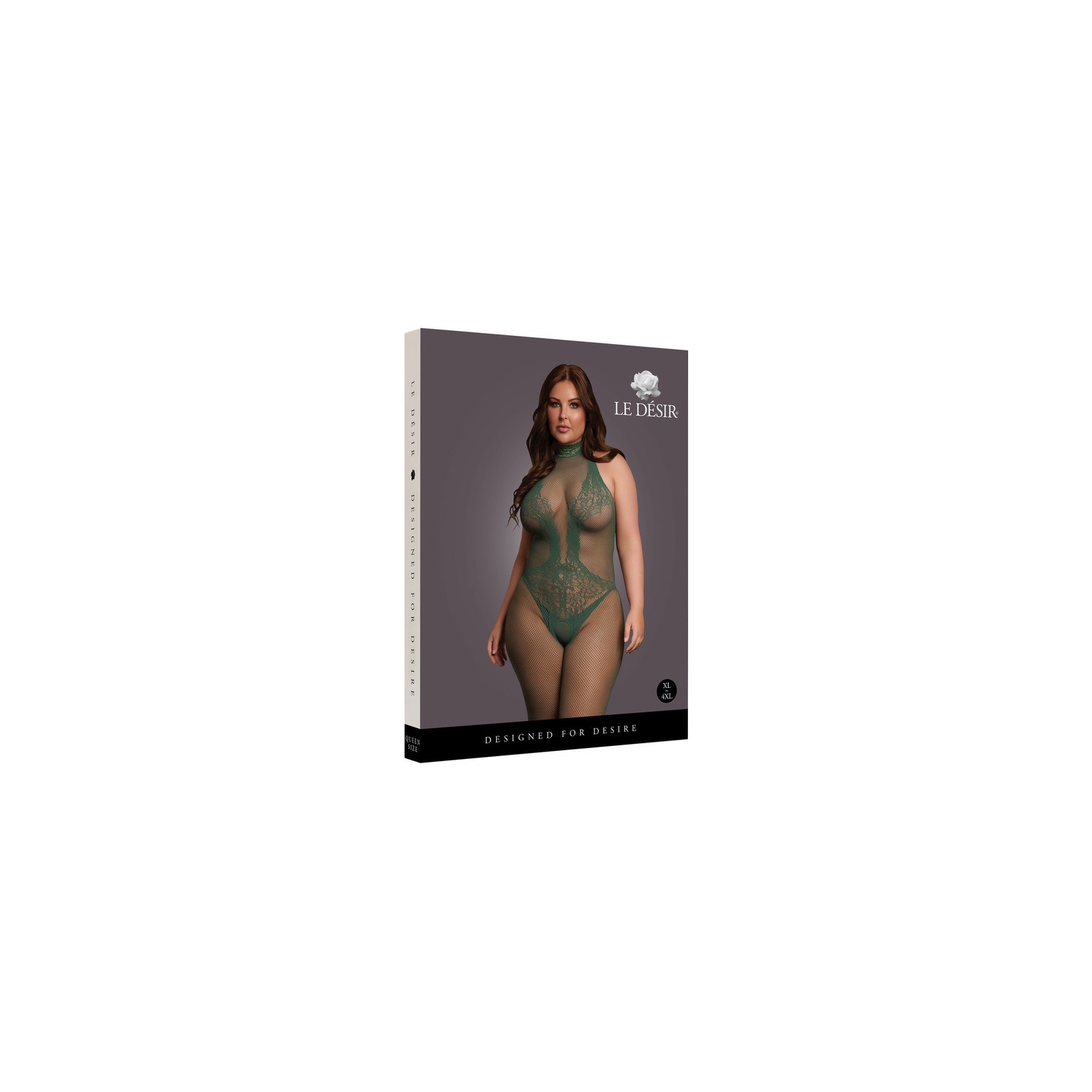 Le Desir Midnight Green Fishnet and Lace Bodystocking Queen Size