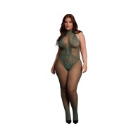 Le Desir Midnight Green Fishnet and Lace Bodystocking Queen Size