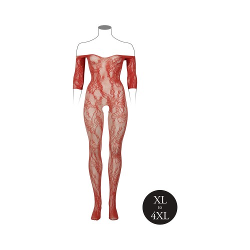 Le Desir Lace Long-Sleeved Bodystocking Sunset Glow Queen Size