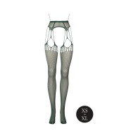 Le Desir Shredded Suspender Pantyhose Midnight Green