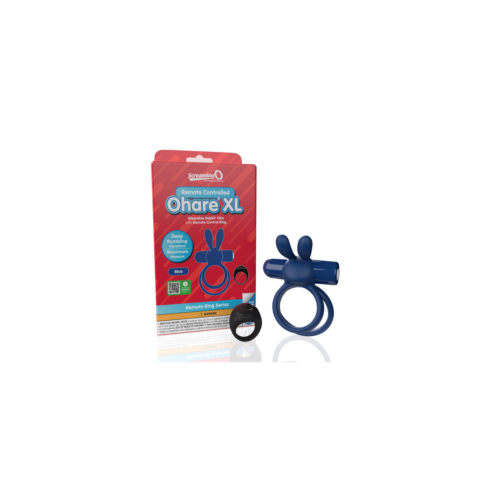 Screaming O Anillo Vibrador Ohare XL Control Remoto Azul - Placer Compartido