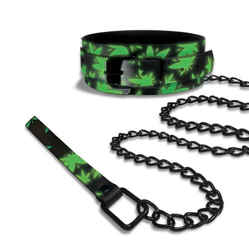 Stoner Vibes Glow in the Dark Collar and Leash for BDSM Play