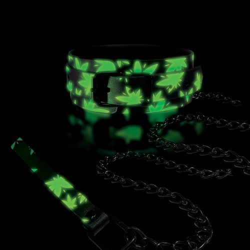 Stoner Vibes Glow in the Dark Collar and Leash for BDSM Play