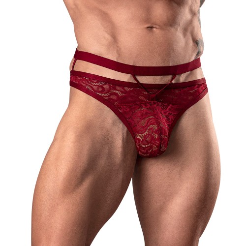 Tanga Cortado Strappy Lucifer Male Power Burdeos L/XL - Estiloso y Cómodo