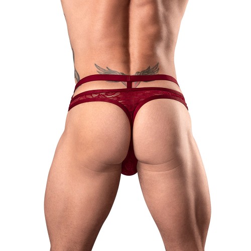 Tanga Cortado Strappy Lucifer Male Power Burdeos L/XL - Estiloso y Cómodo