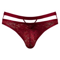 Male Power Lucifer Cut Out Strappy Thong Burgundy L/XL - Stylish and Comfortable