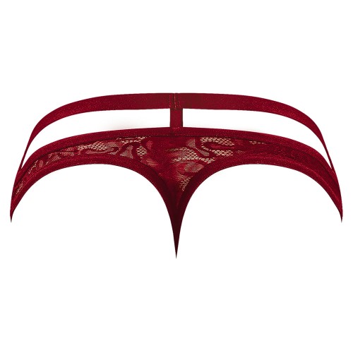 Male Power Lucifer Cut Out Strappy Thong Burgundy L/XL - Stylish and Comfortable