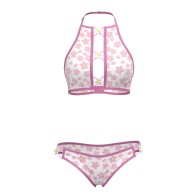 Conjunto de Bralette y Panty Magic Silk Daisy con Estampado de Margaritas L/XL