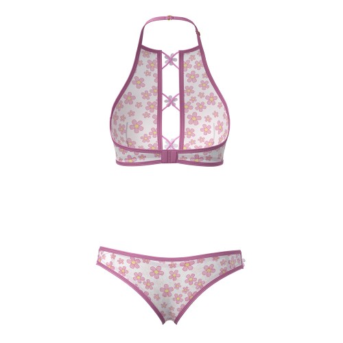 Conjunto de Bralette y Panty Magic Silk Daisy con Estampado de Margaritas L/XL