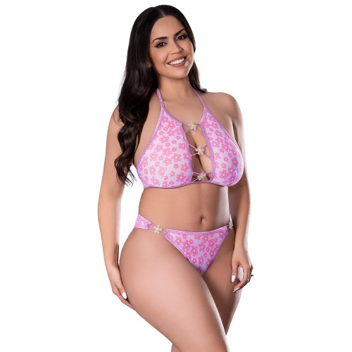 Magic Silk Conjunto de Bralette y Panty Halter - Lencería Floral