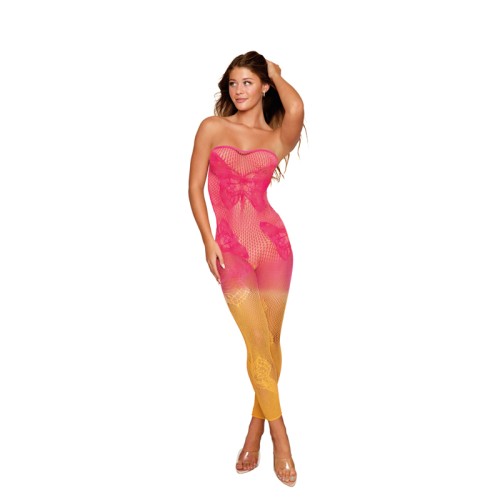 Seamless Two-Tone Butterfly Fishnet Bodystocking