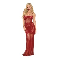 Dreamgirl Lace Bodystocking Gown Oxblood