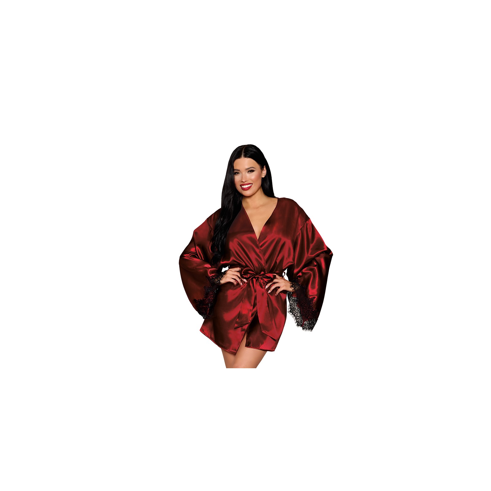 Dreamgirl Open Back Satin Robe with Lace Detail Oxblood