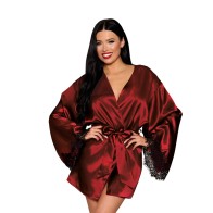 Dreamgirl Open Back Satin Robe with Lace Detail Oxblood