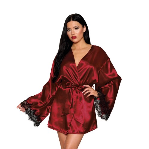 Dreamgirl Bata de Satin Abierta con Detalles de Encaje Oxblood