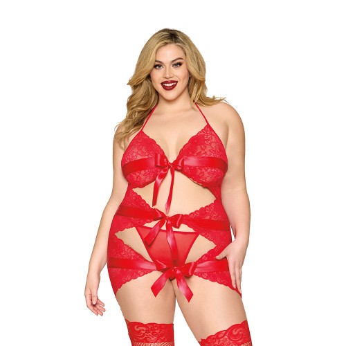 Dreamgirl Garter Slip with Bow Detail Red Queen Size