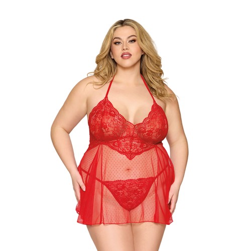 Babydoll de Encaje y G-String Dreamgirl Rojo Talla Queen