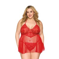 Babydoll de Encaje y G-String Dreamgirl Rojo Talla Queen