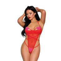 Dreamgirl Strappy Mesh Teddy Red O/S