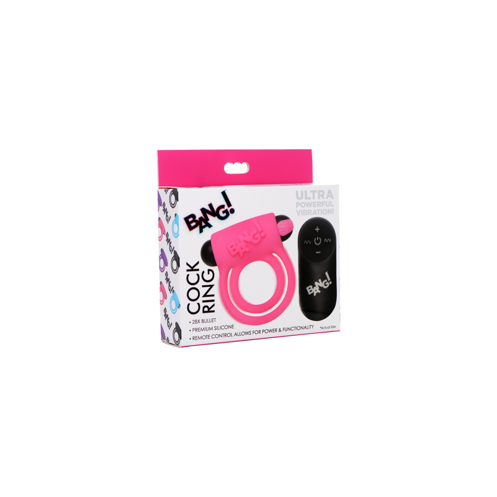 BANG! Silicone Cock Ring & Bullet with Remote Control Pink