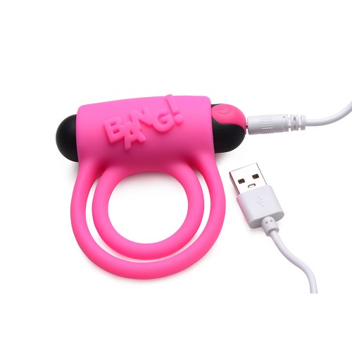 BANG! Silicone Cock Ring & Bullet with Remote Control Pink