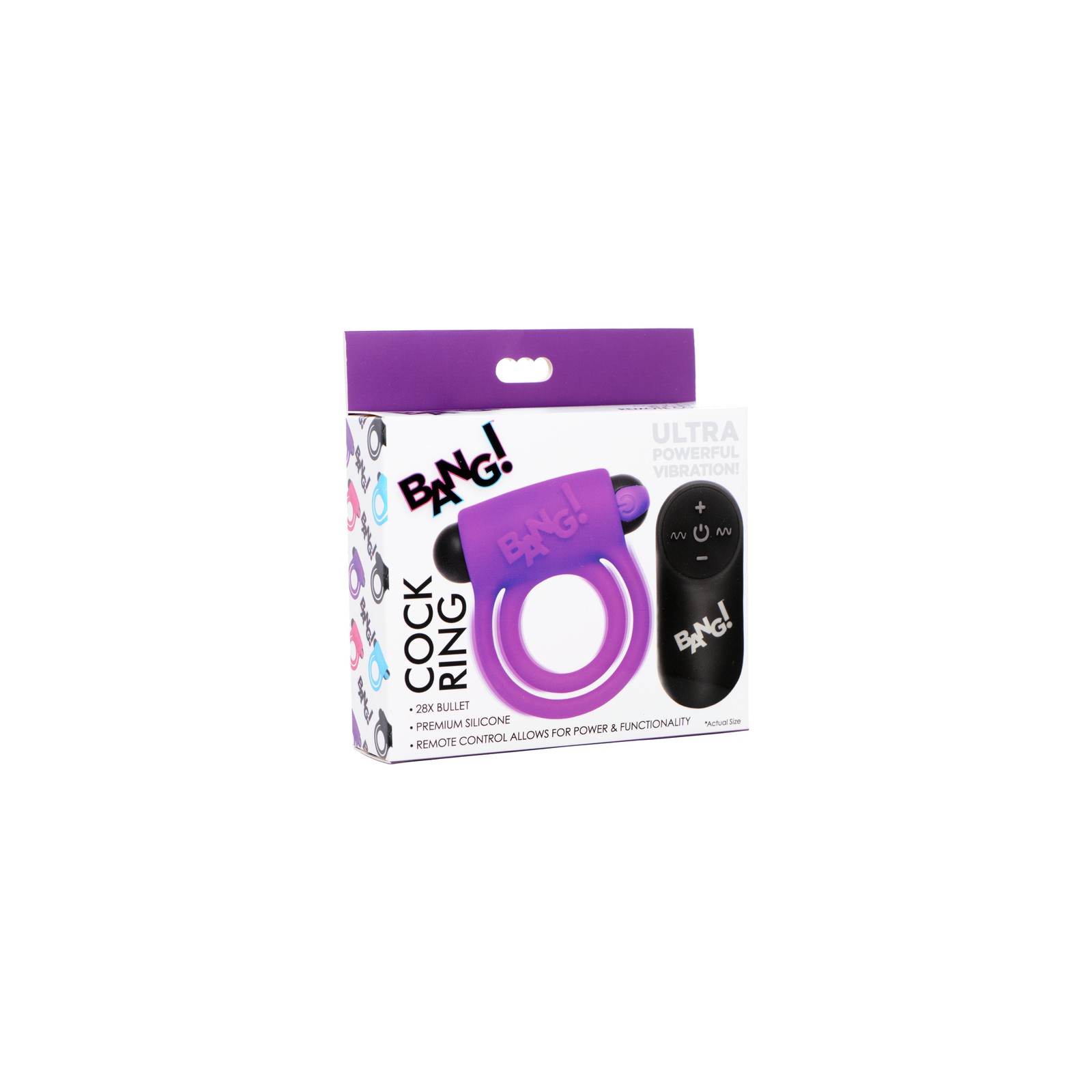 BANG! Silicone Cock Ring & Bullet with Remote Control Purple