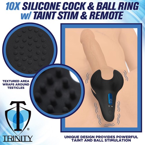 Trinity Men 10X Silicone Cock & Ball Ring with Taint Stim Remote Control