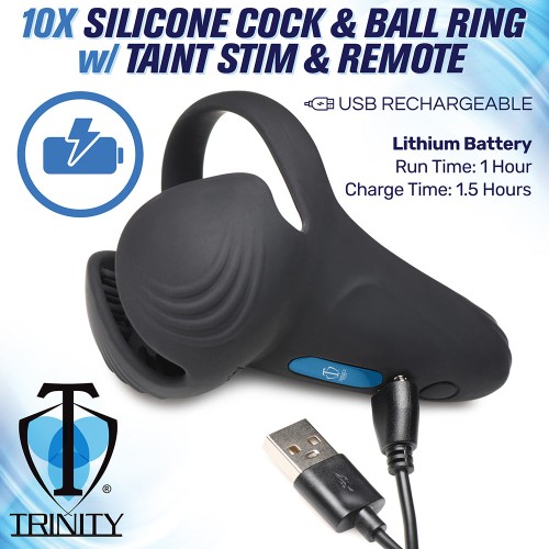 Trinity Men 10X Silicone Cock & Ball Ring with Taint Stim Remote Control