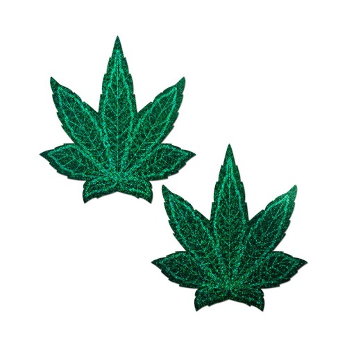 Cubrepezones Glitter Hoja de Marihuana Verde Tape