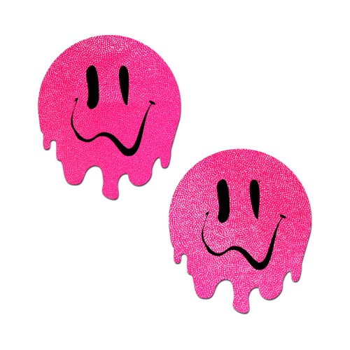 Neon Pink Melted Smiling Face Nipple Pasties for Festivals