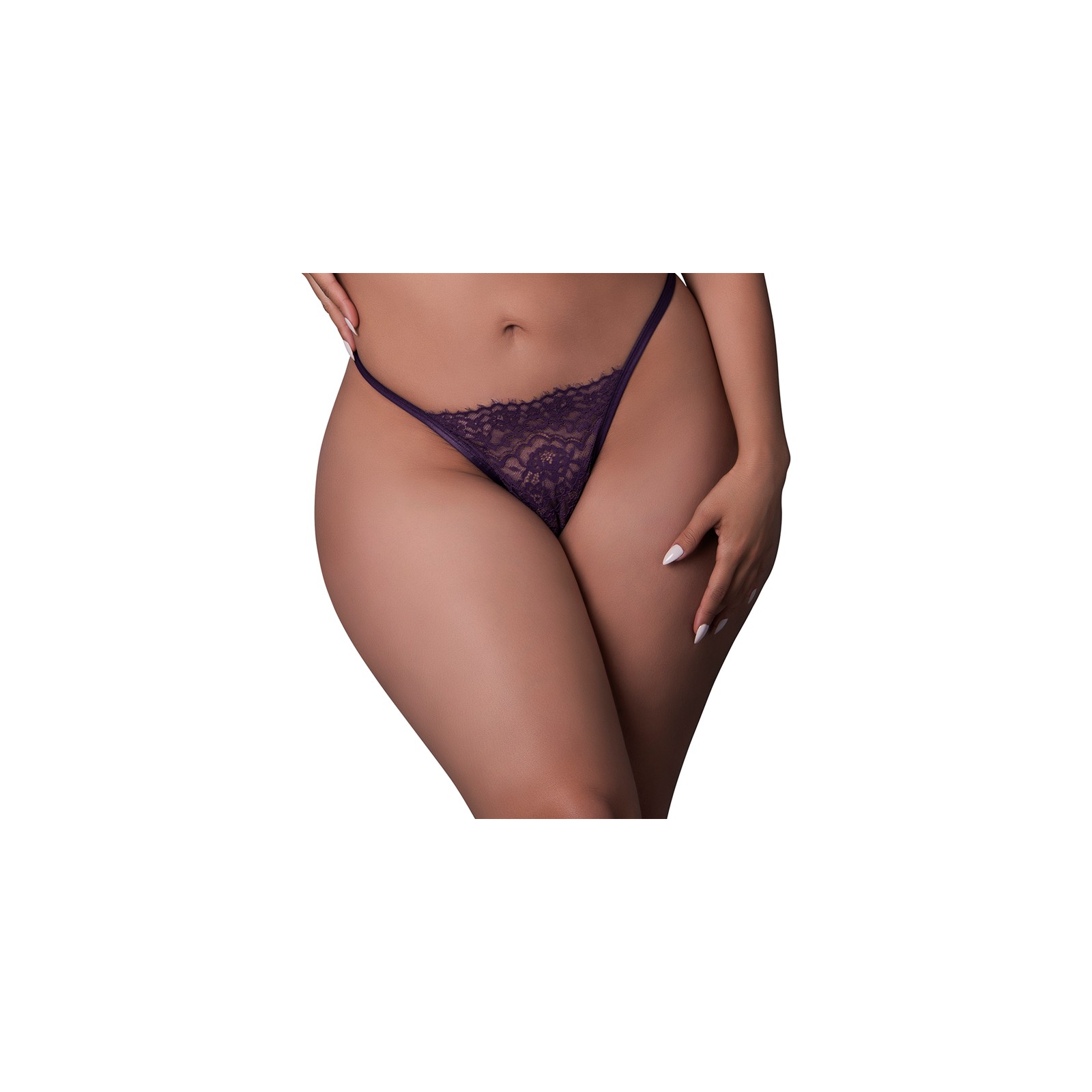 Tanga de Encaje y Cuero Magic Silk Color Ciruela Talla Reina - Lencería Elegante