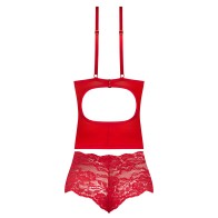 Conjunto de Bustier y Boy Short Plunge de Silk Sugar Alto Rojo L/XL