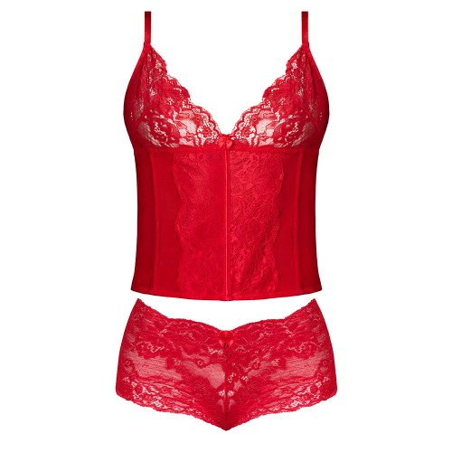 Conjunto de Bustier y Short de Encaje Magic Silk Rojo Talla Reina