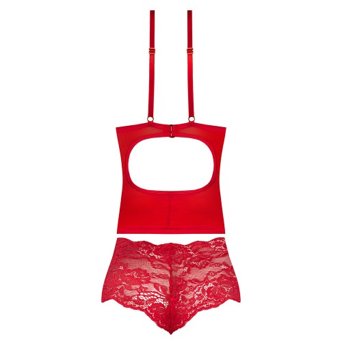 Conjunto de Bustier y Short de Encaje Magic Silk Rojo Talla Reina