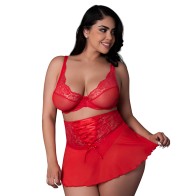 Magic Silk Sugar High Bralette, Cincher Skirt & Thong Set - Red Queen Size