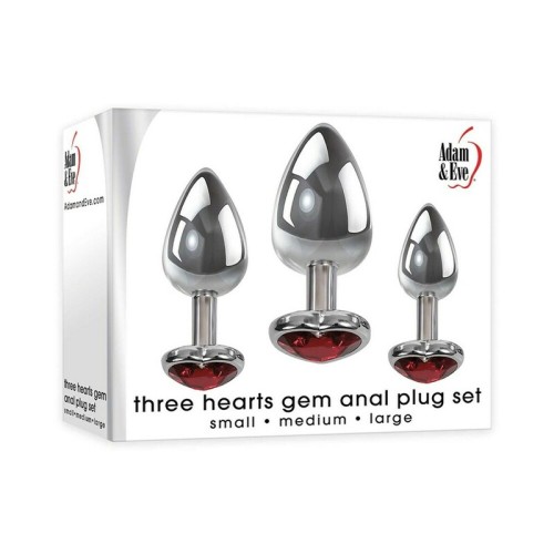 Conjunto de Plug Anal de Tres Corazones Gemas para Placer Máximo