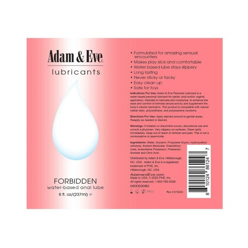 Adam & Eve Forbidden Water-Based Anal Lubricant 8 oz.