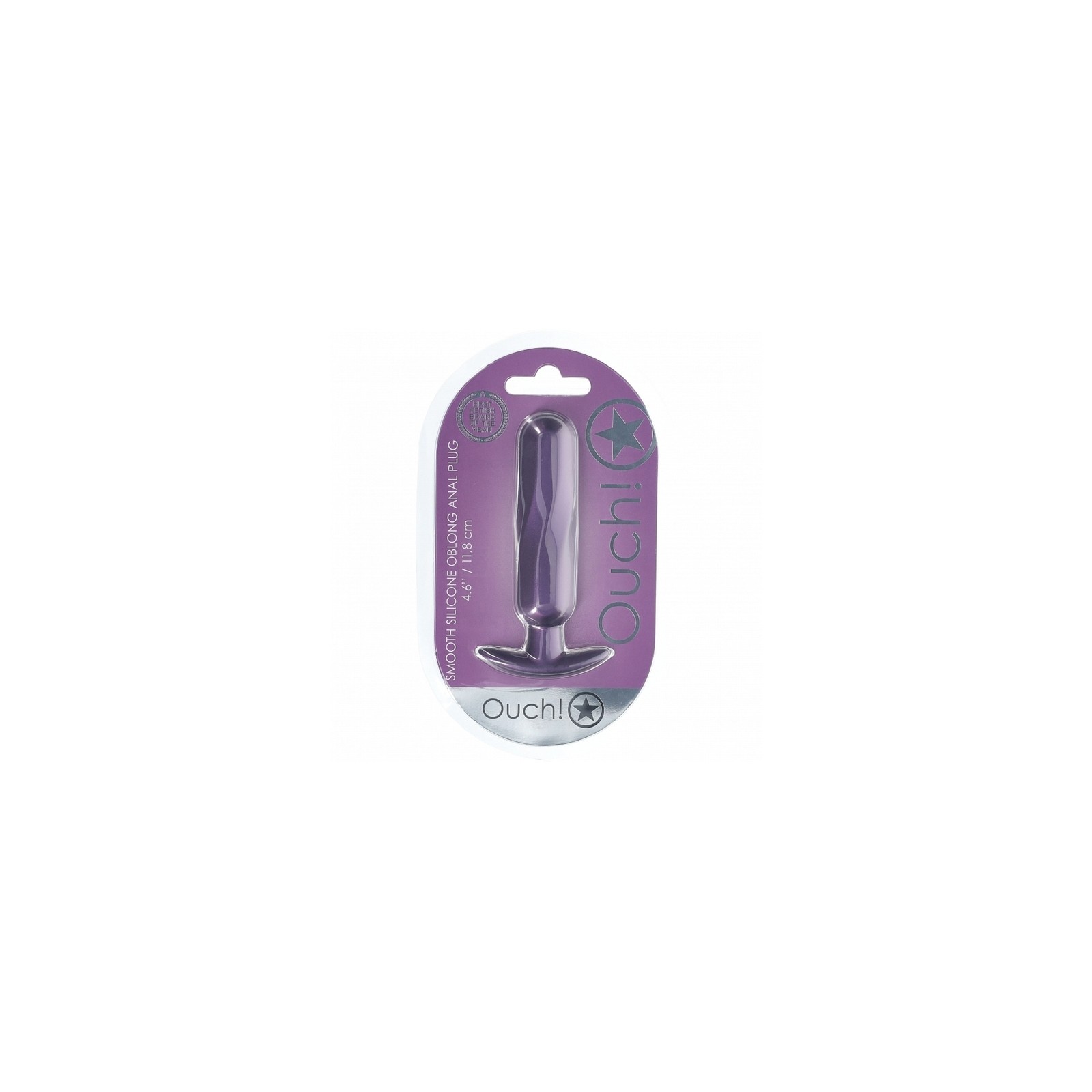 Ouch! Plug Anal Oblongo de Silicona Suave 4.6 in. Metálico Púrpura